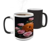 ERSTSNCK Pumpkin And Pink Roses Color Changing Mug Heat Changing Coffee Mug Funny Magic Cup Heat Sensitive Travel Mugs Novelty Coffee Cups Personalized Customized Gift for Men Women 11 Oz