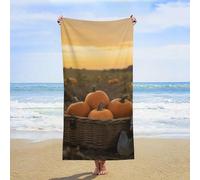 ERSTSNCK Pumpkins in Field Beach Towel Oversized 31" X 63" Absorbent Towels Quick Dry Pool Towel Lightweight Bath Towels Sandproof Beach Blanket for Gym Swimming Sports Travel Gifts
