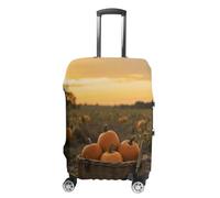 ERSTSNCK Pumpkins in Field Luggage Suitcase Covers Elastic Washable Cute Luggage Protector Travel Suitcase Protective Cover For Adult (Fit 19-32 Inch Luggages), white, L, Pumpkins in Field