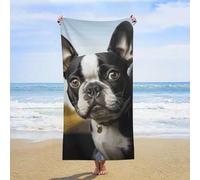 ERSTSNCK Puppy Dog Boston Terrier Beach Towel Oversized 31" X 63" Absorbent Towels Quick Dry Pool Towel Lightweight Bath Towels Sandproof Beach Blanket for Gym Swimming Sports Travel Gifts
