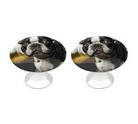 ERSTSNCK Puppy Dog Boston Terrier Cabinet Knobs 2-Pack Silver Stainless Steel Drawer Pulls with Screws Elegant Hardware for Dressers Kitchen Cabinets & Desks