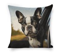ERSTSNCK Puppy Dog Boston Terrier Pillow Covers 18"x18" Linen Throw Pillow Covers - Double Sided Decorative Square Cushion Cases for Sofa, Bed, Chair (No Insert Included)