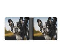 ERSTSNCK Puppy Dog Boston Terrier Wallet for Men Bifold Rfid Blocking Slim Money Clip Front Pocket Wallet Card Holder