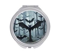 ERSTSNCK Purple Black Goth Spooky Bat Compact Mirror for Purse, Double-Sided 1x/2x Magnifying Metal Pocket Makeup Mirrors, Folding Mini Vanity Mirror, Handheld Round Travel Cosmetic Mirrors for Women