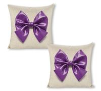 ERSTSNCK Purple Bow Pillow Covers 18"x18"（2pcs） Linen Throw Pillow Covers - Double Sided Decorative Square Cushion Cases for Sofa, Bed, Chair (No Insert Included)