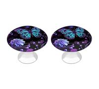 ERSTSNCK Purple Butterfly and Flowers Cabinet Knobs 2-Pack Silver Stainless Steel Drawer Pulls with Screws Elegant Hardware for Dressers Kitchen Cabinets & Desks