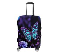 ERSTSNCK Purple Butterfly And Flowers Luggage Suitcase Covers Elastic Washable Cute Luggage Protector Travel Suitcase Protective Cover For Adult (Fit 19-32 Inch Luggages), white, XL, Purple Butterfly