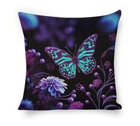 ERSTSNCK Purple Butterfly and Flowers Pillow Covers 18"x18" Linen Throw Pillow Covers - Double Sided Decorative Square Cushion Cases for Sofa, Bed, Chair (No Insert Included)