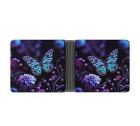 ERSTSNCK Purple Butterfly And Flowers Wallet for Men Bifold Rfid Blocking Slim Money Clip Front Pocket Wallet Card Holder