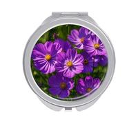 ERSTSNCK Purple Flowers Compact Mirror for Purse, Double-Sided 1x/2x Magnifying Metal Pocket Makeup Mirrors, Folding Mini Vanity Mirror, Handheld Round Travel Cosmetic Mirrors for Women