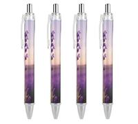 ERSTSNCK Purple Lavender Black Ballpoint Pens Fine Point (0.5mm) Black Ink Pen Retractable Ball Point Pens with Comfortable Full Grip for Journaling, And Office Writing Ideal 4 PCS