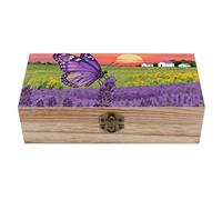 ERSTSNCK Purple Lavender Fields Wooden Storage Box Elegant Retro Jewelry Box with Hinged Lid Decorative Keepsake Boxes Decor Handmade Organizer Boxes for Wedding, Party, Gift, Diy Craft, Home Decor