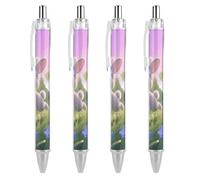 ERSTSNCK Rabbit with Bluebells Black Ballpoint Pens Fine Point (0.5mm) Black Ink Pen Retractable Ball Point Pens with Comfortable Full Grip for Journaling, And Office Writing Ideal 4 PCS