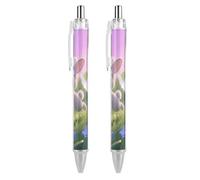 ERSTSNCK Rabbit with Bluebells Black Ballpoint Pens Fine Point (0.5mm) Black Ink Pen Retractable Ball Point Pens with Comfortable Full Grip for Journaling, And Office Writing Ideal 2 PCS