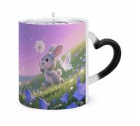 ERSTSNCK Rabbit with Bluebells Color Changing Mug Heat Changing Coffee Mugs Funny Magic Cup Heat Sensitive Travel Mug Novelty Coffee Cups Personalized Customized Gift Idea for Men & Women 11 Oz