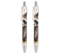 ERSTSNCK Raccoon Black Ballpoint Pens Fine Point (0.5mm) Black Ink Pen Retractable Ball Point Pens with Comfortable Full Grip for Journaling, And Office Writing Ideal 2 PCS