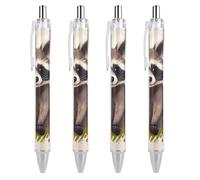 ERSTSNCK Raccoon Black Ballpoint Pens Fine Point (0.5mm) Black Ink Pen Retractable Ball Point Pens with Comfortable Full Grip for Journaling, And Office Writing Ideal 4 PCS