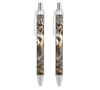 ERSTSNCK Raccoon in The Fall Tree Hole Black Ballpoint Pens Fine Point (0.5mm) Black Ink Pen Retractable Ball Point Pens with Comfortable Full Grip for Journaling, And Office Writing Ideal 2 PCS