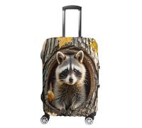 ERSTSNCK Raccoon in The Fall Tree Hole Luggage Suitcase Covers Elastic Washable Cute Luggage Protector Travel Suitcase Protective Cover For Adult (Fit 19-32 Inch Luggages), white, Small, Raccoon in