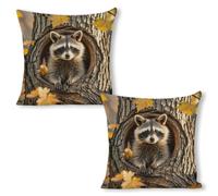 ERSTSNCK Raccoon in The Fall Tree Hole Pillow Covers 18"x18"（2pcs） Linen Throw Pillow Covers - Double Sided Decorative Square Cushion Cases for Sofa, Bed, Chair (No Insert Included)
