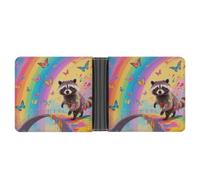 ERSTSNCK Rainbow Bridge Raccoon Wallet for Men Bifold Rfid Blocking Slim Money Clip Front Pocket Wallet Card Holder
