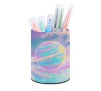ERSTSNCK Rainbow Colored Galaxy Pen Holder, Pencil Holder Desktop Stationery Organizer Round Leather Pencil Cup Makeup Brush Storage Box for Office Home And Stationary Supplies