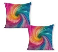 ERSTSNCK Rainbow Colored Swirl Pillow Covers 18"x18"（2pcs） Linen Throw Pillow Covers - Double Sided Decorative Square Cushion Cases for Sofa, Bed, Chair (No Insert Included)