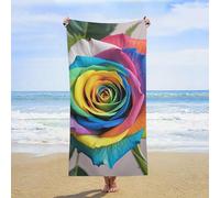 ERSTSNCK Rainbow Rose Beach Towel Oversized 31" X 63" Absorbent Towels Quick Dry Pool Towel Lightweight Bath Towels Sandproof Beach Blanket for Gym Swimming Sports Travel Gifts