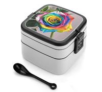 ERSTSNCK Rainbow Rose Bento Box 1000ml Leak Proof Lunch Container with Removable Dividers & Spoon - BPA-Free PP Stackable Lunch Box for Work, Office, Picnic, Travel, Dining Out