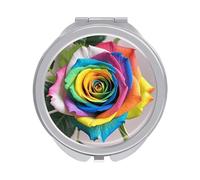 ERSTSNCK Rainbow Rose Compact Mirror for Purse, Double-Sided 1x/2x Magnifying Metal Pocket Makeup Mirrors, Folding Mini Vanity Mirror, Handheld Round Travel Cosmetic Mirrors for Women