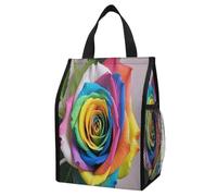ERSTSNCK Rainbow Rose Insulated Lunch Bag Leakproof Insulated Cooler Bags Reusable Cooler Tote Foldable Lunchbox for Adult Women Men for Work Travel Picnic