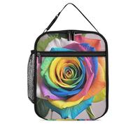 ERSTSNCK Rainbow Rose Lunch Bag for Adults Reusable Insulated Lunchbox Leakproof Small Lunch Box Tote for Men & Women Portable Food Cooler Bag for Work, Office, Picnics