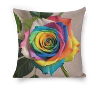 ERSTSNCK Rainbow Rose Pillow Covers 18"x18" Linen Throw Pillow Covers - Double Sided Decorative Square Cushion Cases for Sofa, Bed, Chair (No Insert Included)