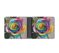 ERSTSNCK Rainbow Rose Wallet for Men Bifold Rfid Blocking Slim Money Clip Front Pocket Wallet Card Holder