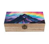 ERSTSNCK Rainbow Starry Mountains Wooden Storage Box Elegant Retro Jewelry Box with Hinged Lid Decorative Keepsake Boxes Decor Handmade Organizer Boxes for Wedding, Party, Gift, Diy Craft, Home Decor