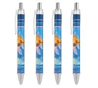 ERSTSNCK Rainbow - Tailed Goldfish Black Ballpoint Pens Fine Point (0.5mm) Black Ink Pen Retractable Ball Point Pens with Comfortable Full Grip for Journaling, And Office Writing Ideal 4 PCS