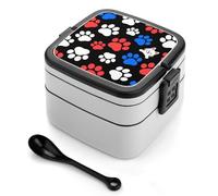 ERSTSNCK Red Blue White Dogs And Cats Paws Bento Box 1000ml Leak Proof Lunch Container with Removable Dividers & Spoon - BPA-Free PP Stackable Lunch Box for Work, Office, Picnic, Travel, Dining Out
