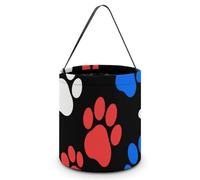 ERSTSNCK Red Blue White Dogs And Cats Paws Halloween Candy Buckets Reusable Tote Candy Bag - Trick Or Treat Goody Bag with Handles
