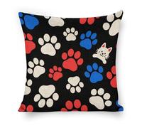 ERSTSNCK Red Blue White Dogs and Cats Paws Pillow Covers 18"x18" Linen Throw Pillow Covers - Double Sided Decorative Square Cushion Cases for Sofa, Bed, Chair (No Insert Included)