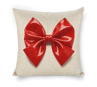 ERSTSNCK Red Bow Pillow Covers 18"x18" Linen Throw Pillow Covers - Double Sided Decorative Square Cushion Cases for Sofa, Bed, Chair (No Insert Included)