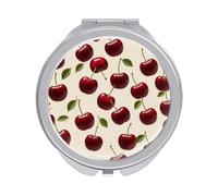 ERSTSNCK Red Cherry Compact Mirror for Purse, Double-Sided 1x/2x Magnifying Metal Pocket Makeup Mirrors, Folding Mini Vanity Mirror, Handheld Round Travel Cosmetic Mirrors for Women