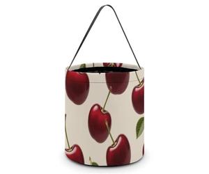 ERSTSNCK Red Cherry Halloween Candy Buckets Reusable Tote Candy Bag - Trick Or Treat Goody Bag with Handles