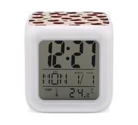 ERSTSNCK Red Cherry Night Light Alarm Clock LED Display Alarms for Bedroom Smart Digital Alarm Clock Wtih 7 Colorful Ambient Lights Sleep Timer for Heavy Sleepers Simple Operation