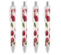 ERSTSNCK Red Cherry Pattern Black Ballpoint Pens Fine Point (0.5mm) Black Ink Pen Retractable Ball Point Pens with Comfortable Full Grip for Journaling, And Office Writing Ideal 4 PCS