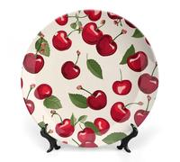 ERSTSNCK Red Cherry Pattern Ceramic Decorative Plate 6inch Bone China Wall Hanging Ornament Plates Bohemian Style Dinner Plate with Stand Cabinet Display Plates for Home Art Decor