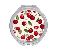 ERSTSNCK Red Cherry Pattern Compact Mirror for Purse Double-Sided 1x/2x Magnifying Metal Pocket Makeup Mirrors Folding Mini Vanity Mirror Handheld Round Travel Cosmetic Mirrors for Women