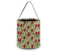 ERSTSNCK Red Cherry Pattern Halloween Candy Buckets Reusable Tote Candy Bag - Trick Or Treat Goody Bag with Handles