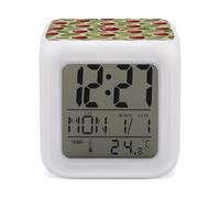 ERSTSNCK Red Cherry Pattern Night Light Alarm Clock LED Display Alarms for Bedroom Smart Digital Alarm Clock Wtih 7 Colorful Ambient Lights Sleep Timer for Heavy Sleepers Simple Operation