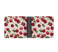 ERSTSNCK Red Cherry Pattern Wallet for Men Bifold Rfid Blocking Slim Money Clip Front Pocket Wallet Card Holder