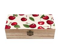 ERSTSNCK Red Cherry Pattern Wooden Storage Box Elegant Retro Jewelry Box with Hinged Lid Decorative Keepsake Boxes Decor Handmade Organizer Boxes for Wedding, Party, Gift, Diy Craft, Home Decor